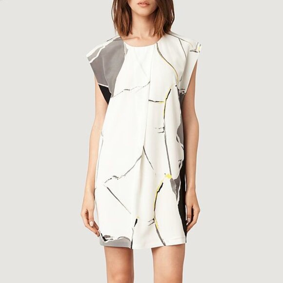 AllSaints Anais Torn Print Sleeveless Shift Dress - Picture 1 of 11